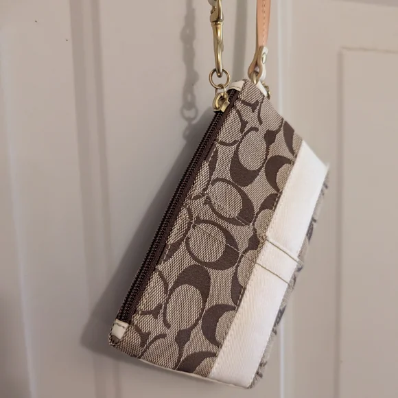 Coach Brown and Cream Signature Wristlet - Picture 3 of 4